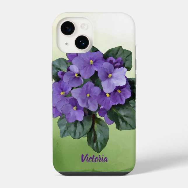 Coque iPhone Aquarelle Violet Africain Houseplant Jardin Fleur (Verso)
