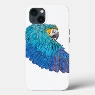 Etui iPhone 13 Ara bleu et jaune battant des ailes