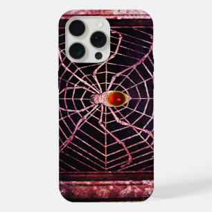 Coque iPhone 15 Pro Max ARAIGNÉE ET TOILE Rouge Rubis Noir