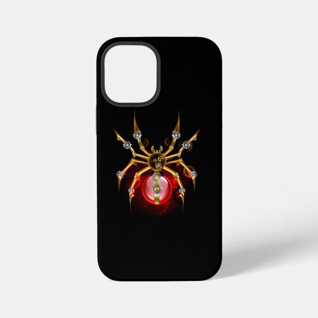 Coque iPhone Araignée steampunk sur fond noir (Verso)