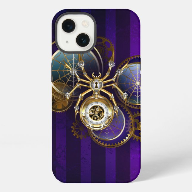 Coque iPhone Araignée Steampunk sur fond violet (Verso)