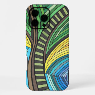 Coque iPhone 16 Pro Max Arbre Abstrait et Dessin Géométrique Peints à la M