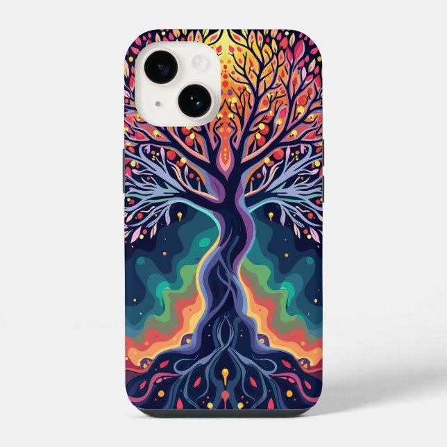 Coque iPhone Arbre cosmique vibrant (Verso)