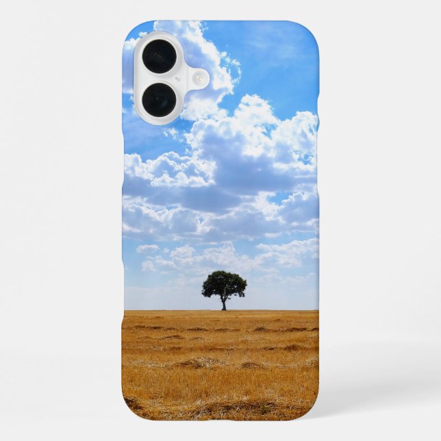 Coque iPhone Arbre dans un champ de blé récolté (Verso)
