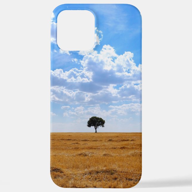 Coque iPhone Arbre dans un champ de blé récolté (Verso)