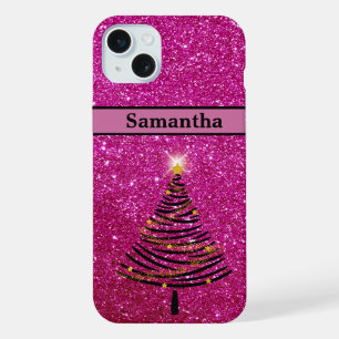 Coque iPhone 15 Plus Arbre de Noël Personnalisé en Parties scintillant