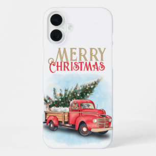 Coque iPhone 16 Plus Arbre de Noël vintage Red Truck