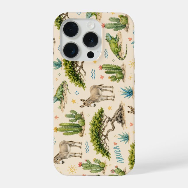 Coque iPhone Arbre divi d'Aruba, âne, iguane, cactus (Verso)