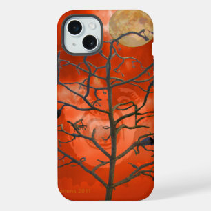 Coque iPhone 15 Plus Arbre mort au milieu d'un Sky iPhone Orange Scary