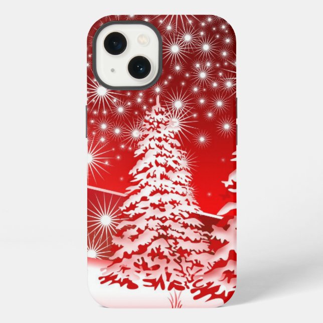 Coque iPhone Arbre rouge avec neige (Verso)