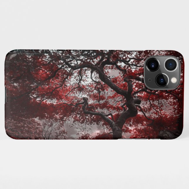 Coque iPhone Arbre rouge en fleurs de cerisiers (Dos Horizontal)
