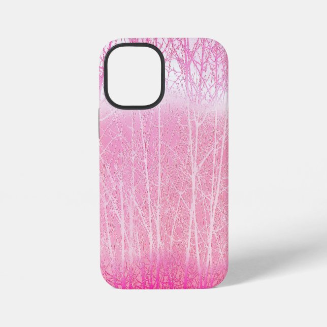 Coque iPhone Arbres brumeux givrés en pêche et rose (Verso)