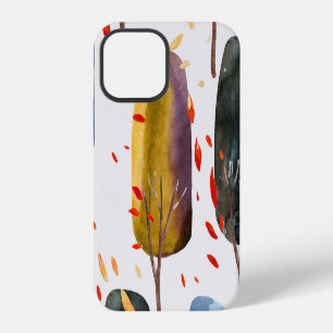 Coque iPhone 12 Arbres d'automne : aquarelle peinte à la main sans