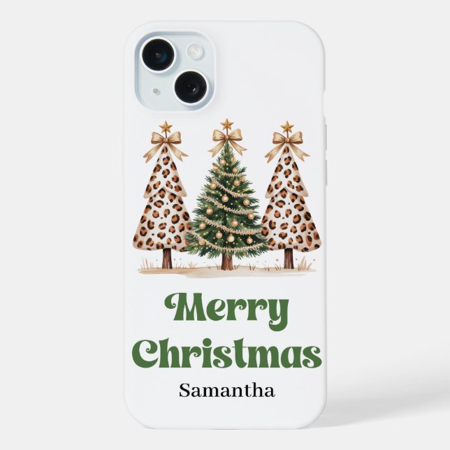 Coque iPhone Arbres de Noël à impression léopard élégants perso (Verso)