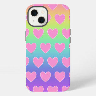 Etui iPhone 13 Arc-en-ciel avec des cœurs roses