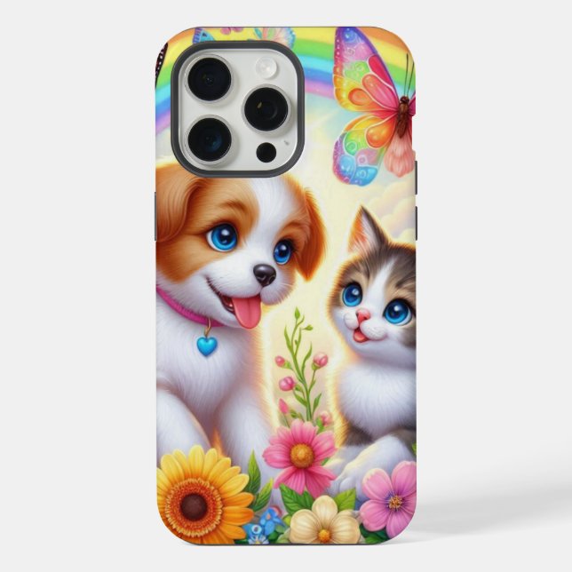 Coque iPhone Arc-en-ciel de chiots/chaton mignon et fantaisiste (Verso)