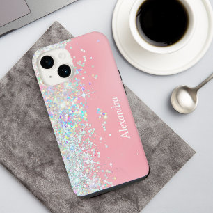 Coque Pour iPhone 14 Arc-en-ciel Paillettes Confettis Étoile Rose