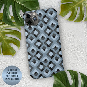 Coque iPhone 15 Plus Ardoise Bleu Gris Noir Carré Midsiècle Motif