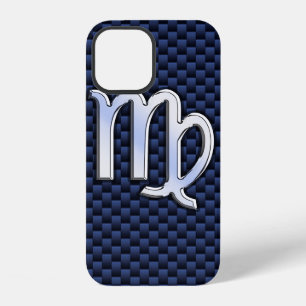 Coque iPhone 12 Argent Chrome Virgo Zodiac Connexion Décor bleu ma