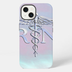 Etui iPhone 13 Argent comme le caducée médical en nacre de perle
