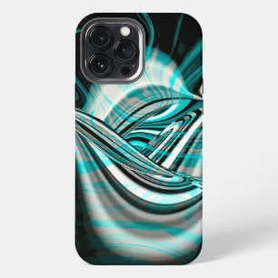 Etui iPhone 13 Pro Max Argent courbe ondulé sous fumée verte cyane sur fo