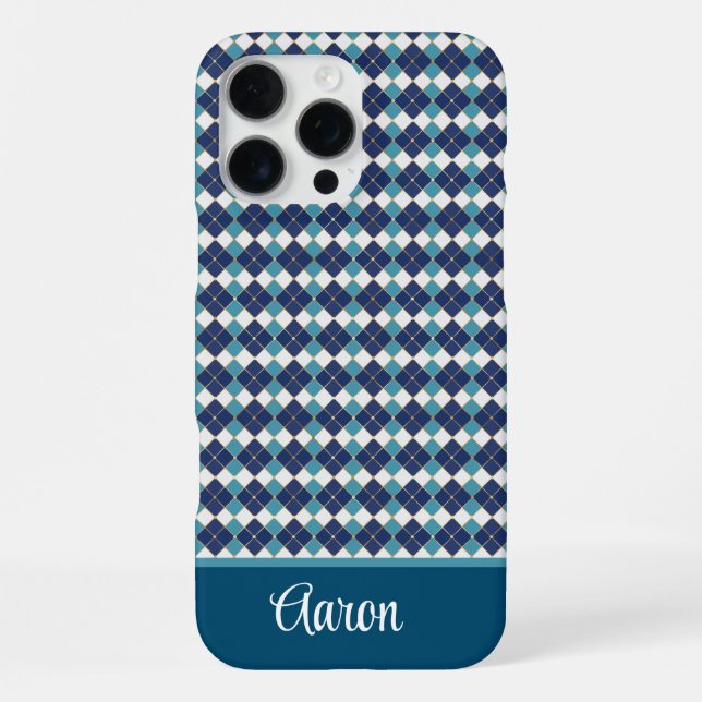Coque iPhone Argyle Bleu Personnaliser  (Verso)