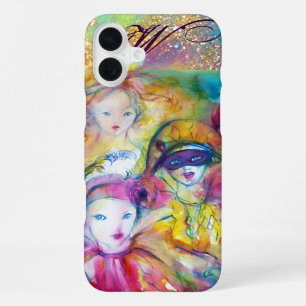 COQUE iPhone 16 PLUS ARLEQUIN PIERROT ET COLOMBINE / MONOGRAMME