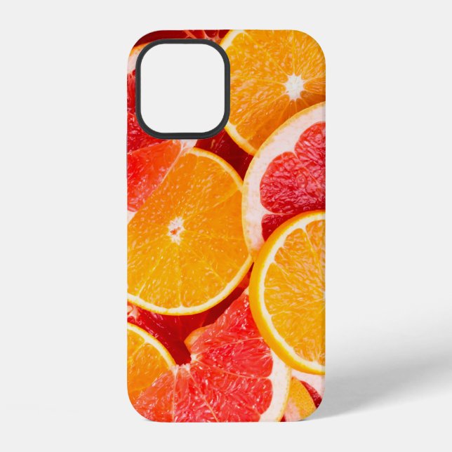 Coque iPhone Arrière-fond orangé et pamplemousse frais (Verso)