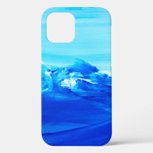 Coque iPhone 12 arrière - plan Abstrait de peinture d'art bleu. L'