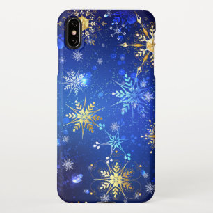 Coque iPhone XS Max Arrière - plan Bleu XMAS avec des flocons de neige