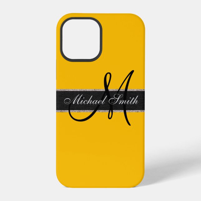 Coque iPhone Arrière - plan couleur orange monogramme (Verso)