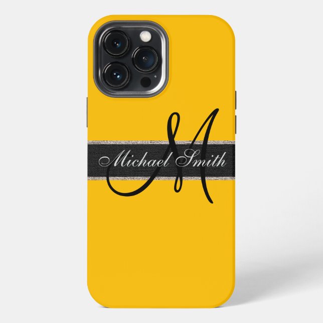 Coque iPhone Arrière - plan couleur orange monogramme (Verso)