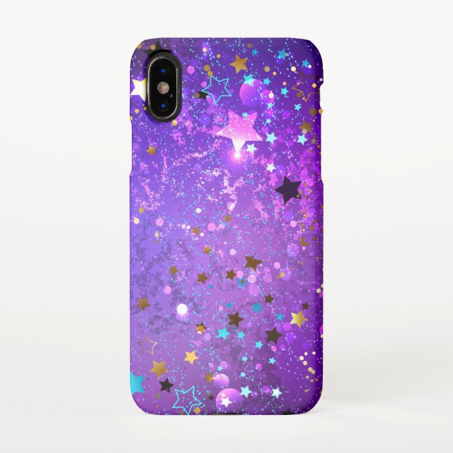 Coque iPhone Arrière - plan de feuille violet avec étoiles (Dos)