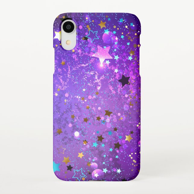 Coque iPhone Arrière - plan de feuille violet avec étoiles (Dos)