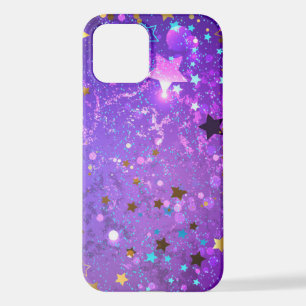 Coque iPhone 12 Arrière - plan de feuille violet avec étoiles