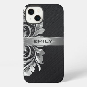 Etui iPhone 13 Arrière - plan noir argent métallique
