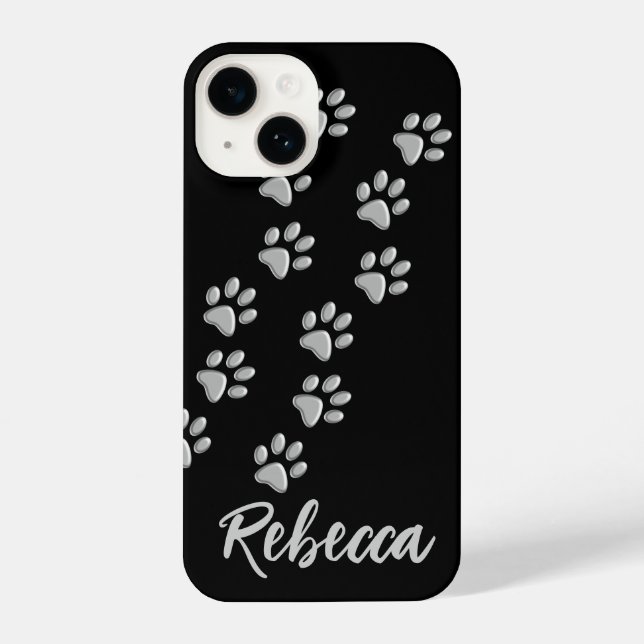 Coque iPhone Arrière - plan noir Silver Dog Paws Motif d'impres (Verso)