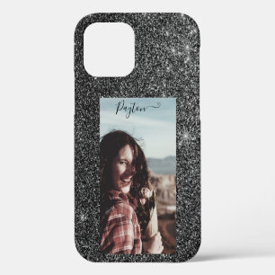 Coque iPhone 12 Arrière - plan Parties scintillant argent Nom pers