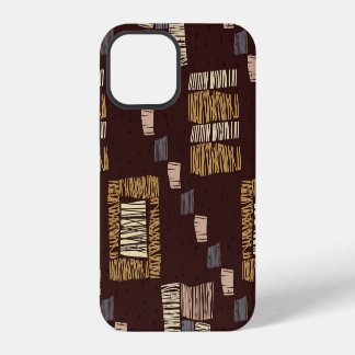 Coque iPhone 12 Arrière - plan tribal ethnique Brown géométrique