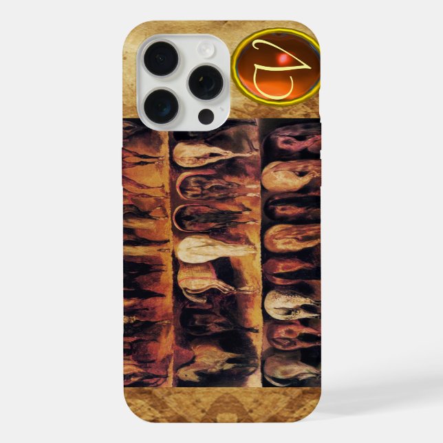 Coque iPhone Arrière-train de chevaux, monogramme de gemme d'ag (Verso)
