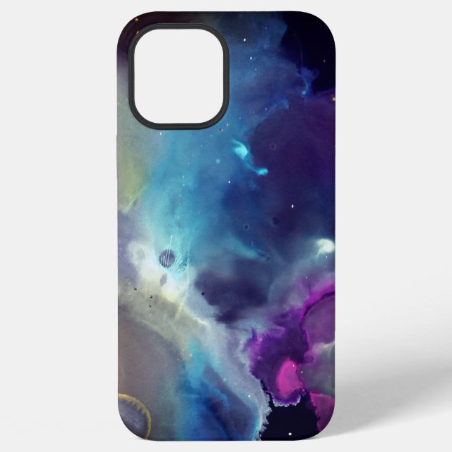 Coque iPhone Art à l'encre d'alcool nébuleuse spatiale jaune bl (Verso)