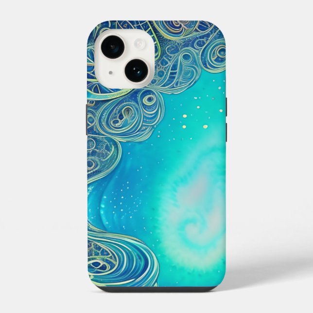 Coque iPhone Art abstrait bleu et sarcelle (Verso)