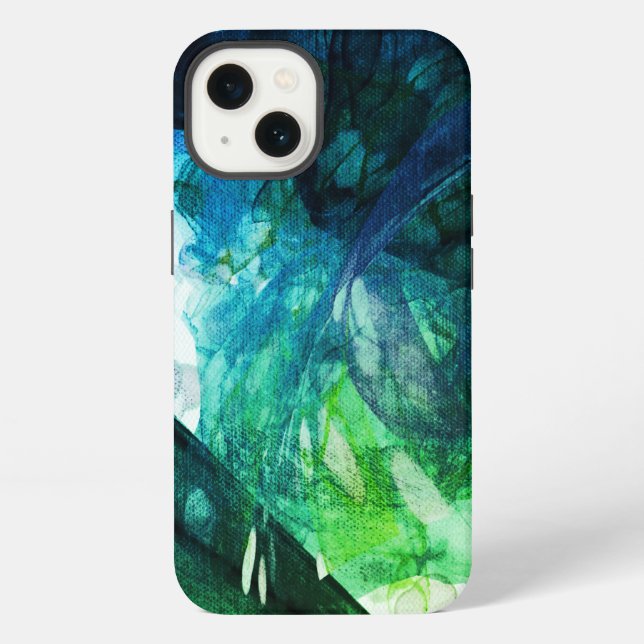 Coque iPhone Art abstrait bleu vert (Verso)