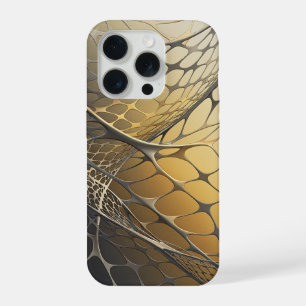 Coque iPhone 15 Pro Art abstrait de luxe en maille 3D métallique dorée