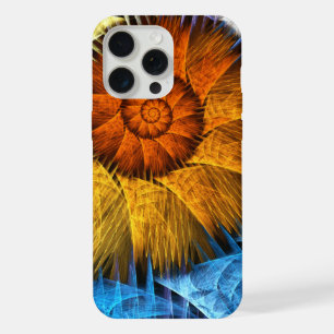 Coque iPhone 15 Pro Max Art Abstrait Fleur Orange Jaune Bleu