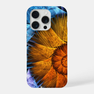 Coque iPhone 15 Pro Art Abstrait Fleurs Orange Jaune Bleu