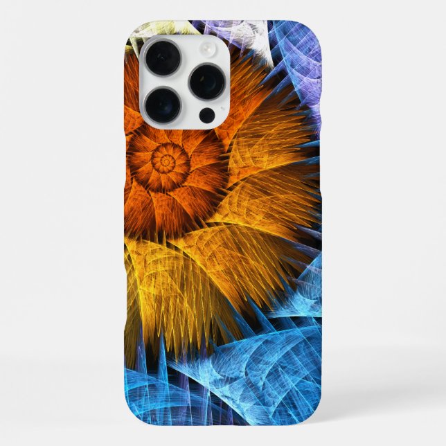 Coque iPhone Art Abstrait Fleurs Orange Jaune Bleu (Verso)