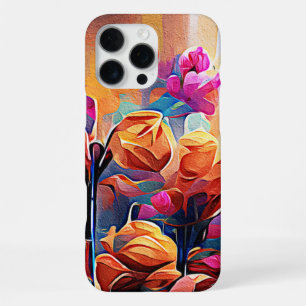 Coque iPhone 16 Pro Max Art abstrait floral Fleurs oranges rouges bleues