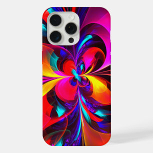 Coque iPhone 15 Pro Max Art abstrait floral moderne motif rouge bleu #07