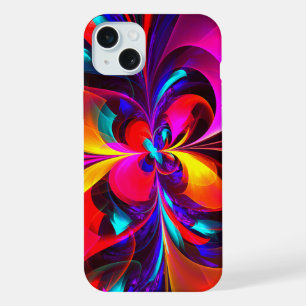 Coque iPhone 15 Plus Art abstrait floral moderne motif rouge bleu #07